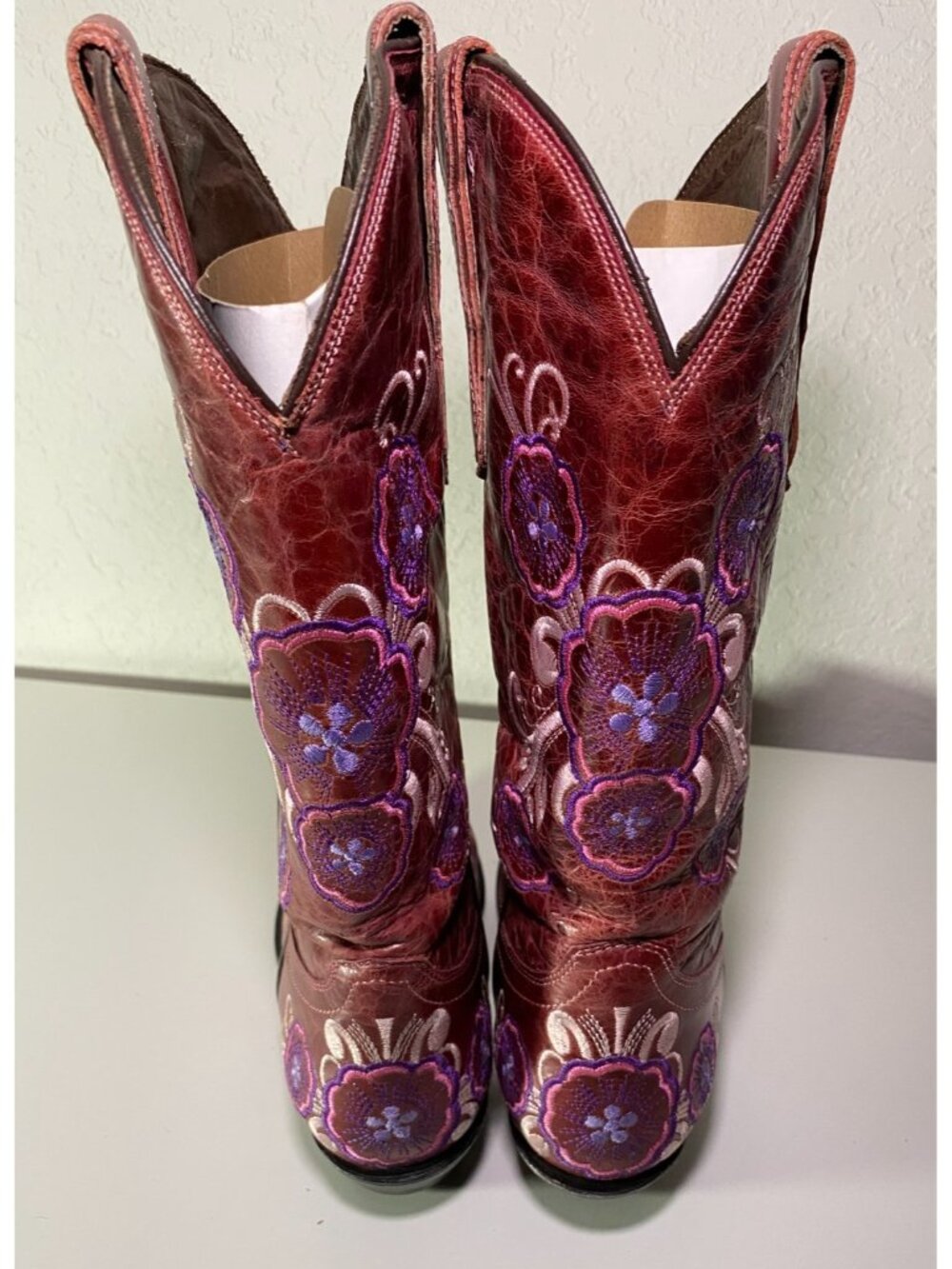 Pecos Belle Hand Made Brown Western Cowboy Boots Size 8.5 - Embroidered Flowers - Picture 5 of 9